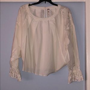 Free People White Blouse with Lace Details